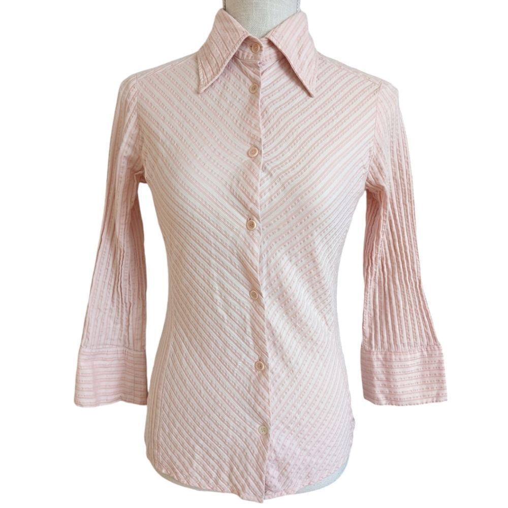 VTG 1973 Gianfranco Ferre Jeans Women's Buttoned Collared Blouse 3/4 Sleeves XS